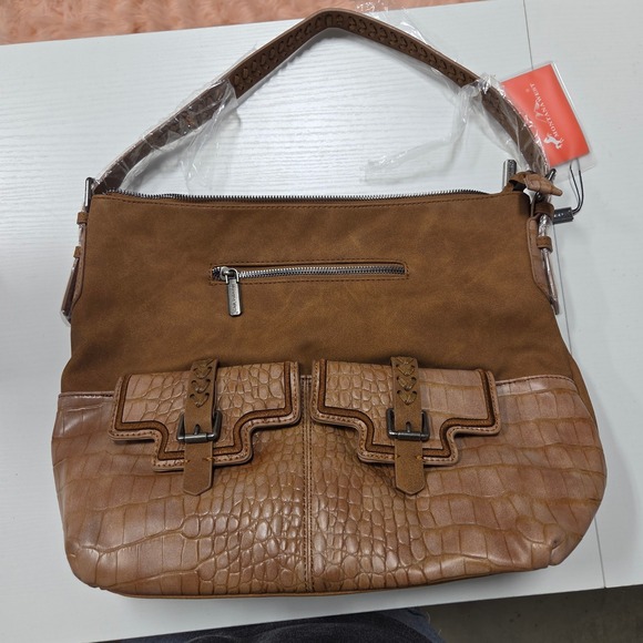 Montana West Handbags - Montana West Brown Croc Embossed Western Hobo Bag